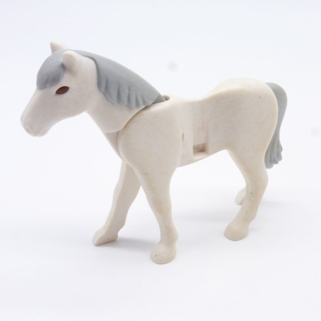 Playmobil 14725 Cheval Blanc 2eme Génération avec Crinière Grise un peu sale ou jauni