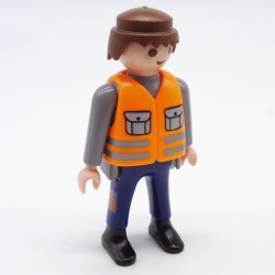 Playmobil 33255 Homme Gris et Bleu Gilet Matelassé Orange