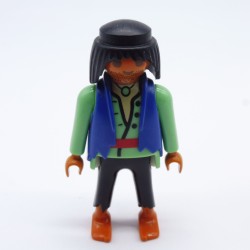 Playmobil 33474 Hispanic Pirate Man Pastel Green and Black Barefoot Blue Vest