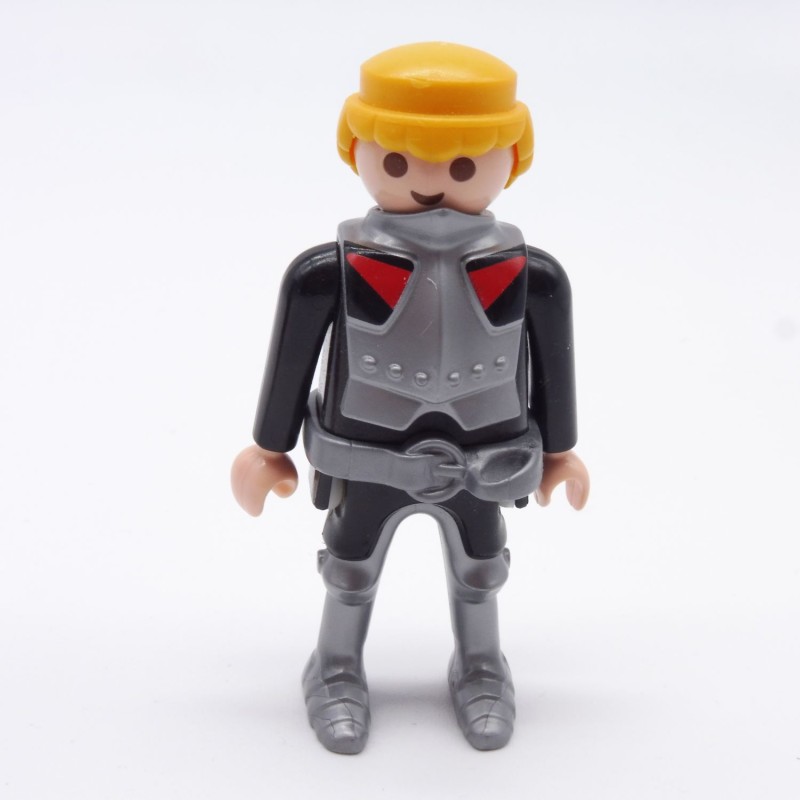 Playmobil 7397 Chevalier Noir Rouge et Argent Ceinture et Col Armure Argent