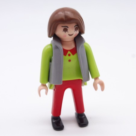 Playmobil 34588 Femme Vert et Rouge avec Gilet Gris