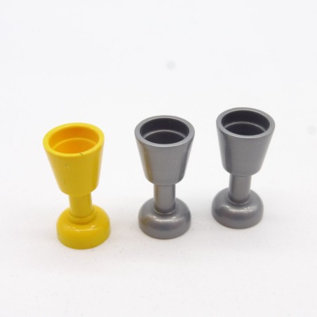 Lego LEG0112 3X 2343 Minifigure Accessory Stemware Goblet Yellow Gray Silver