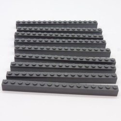 Lego LEG0504 9X 2465 Brick 1x16 Dark Bluish Gray Gris Foncé un peu abimées