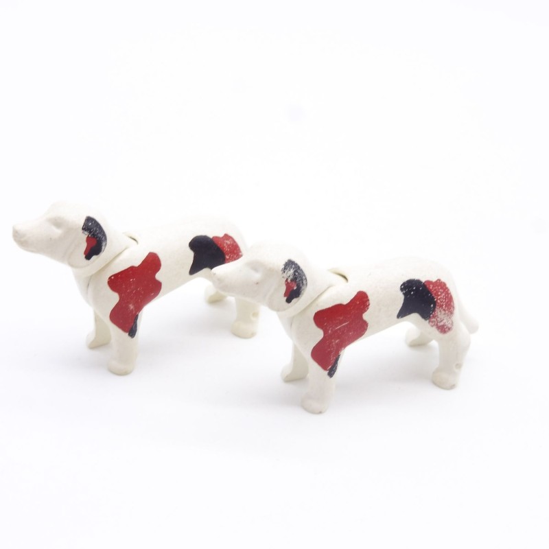 Playmobil 36311 Lot de 2 Chiens Blanc Marron et Noir un peu usés