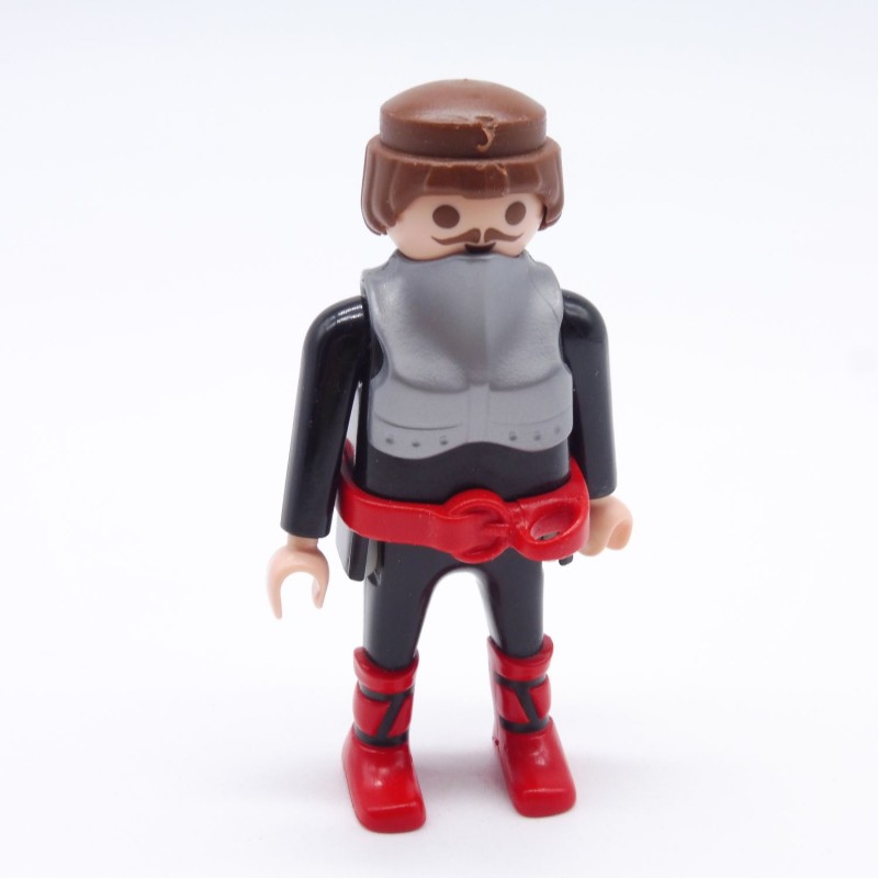 Playmobil 36688 Homme Chevalier Noir Rouge et argent Bottes Viking Rouge Cheveux Abimés