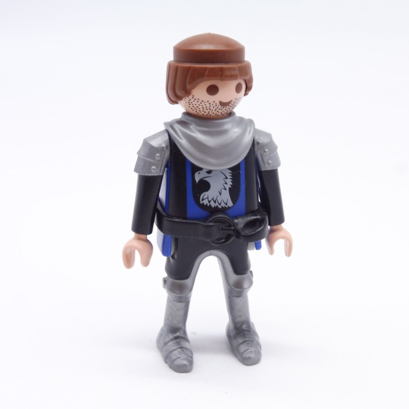 Playmobil 36704 Chevalier Gris Noir et Bleu Ceinture Noire Faucon