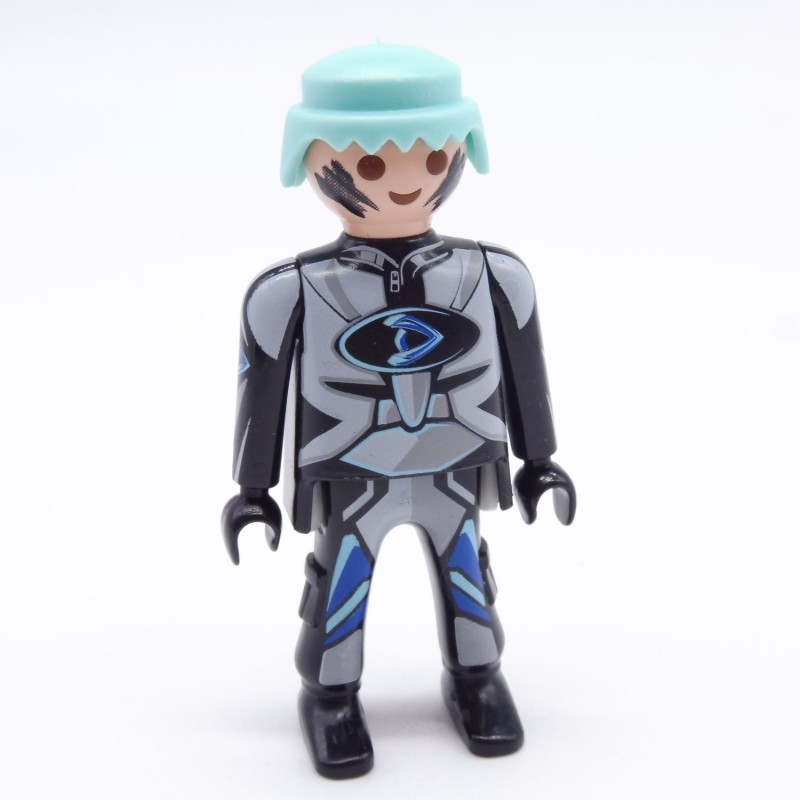 Playmobil 36739 Homme Gris Noir Bleu Camouflage Cheveux Bleus