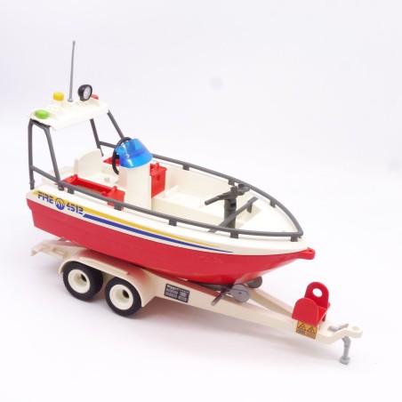 Playmobil 37076 Bateau de Pompiers sur Remorque 4823 incomplet un peu sale