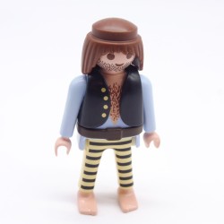 Playmobil 17772 Pirate Man Blue Yellow Straw and Black Vest Black Belt Brown