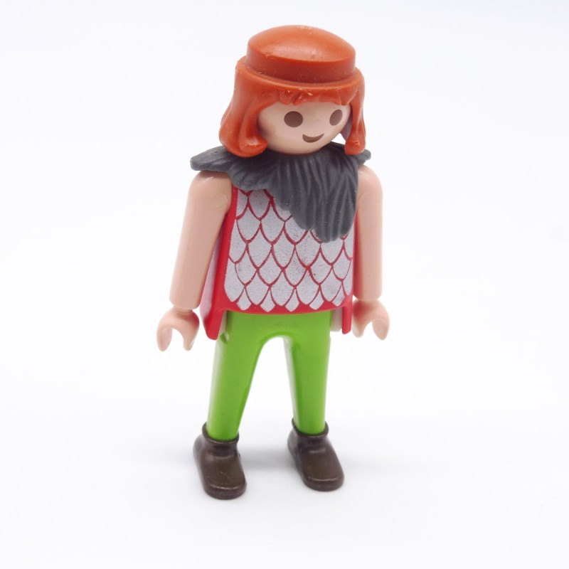 Playmobil 7423 Homme Viking Vert et Rouge Col Fourrure Bras Nus