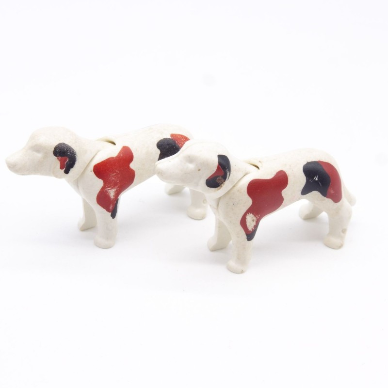 Playmobil 38030 Lot de 2 Chiens Blanc Noir et Marron usés