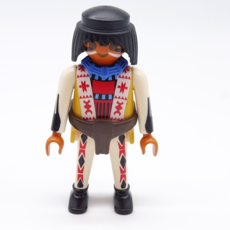 Playmobil 38497 Guerrier Indien Blanc Collier Bleu Ceinture Marron