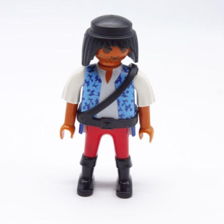 Playmobil 38519 Homme Pirate Hispanique Bleu Blanc et Rouge Brelage Noir