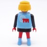 Playmobil 38541 Homme Pilote Moto Reporter TVI Rouge Noir Gilet Bleu un peu sale