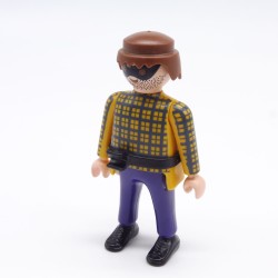 Playmobil Man Violet Jaune & Gray with Black belt & Mask of Robber 