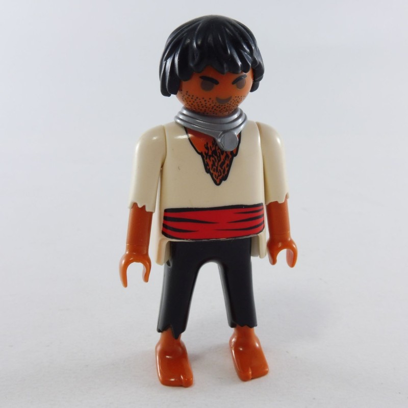 Playmobil 26230 Homme Pirate Hispanique Noir et Blanc Ceinture Rouge Pieds Nus